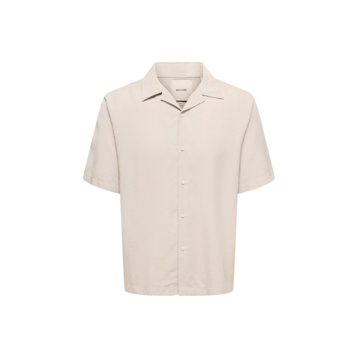 Only & Sons camisa de hombre beige claro de Tencel detalle frontal