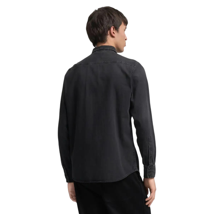 Replay camisa de hombre negra de manga larga vista posterior