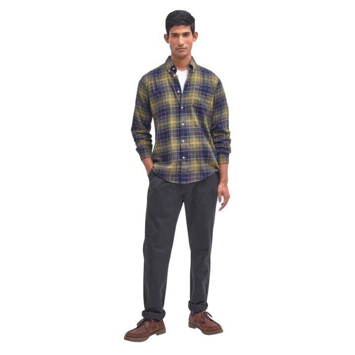 Camisa Barbour Fortrose MSH4991 de hombre verde a cuadros y manga larga vista frontal
