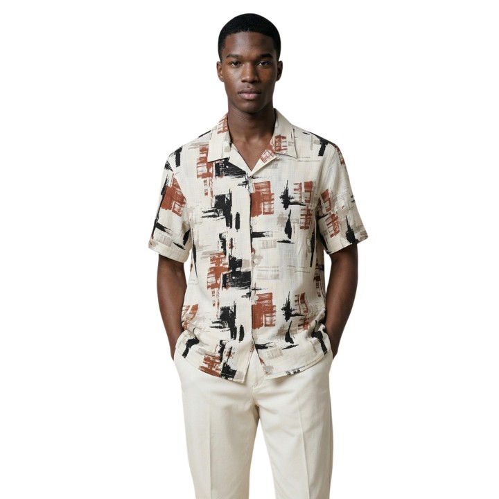 Camisa Antony Morato de hombre beige claro estampada vista frontal