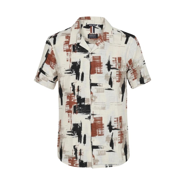 Detalle frontal de camisa Antony Morato Honolulu beige claro estampada