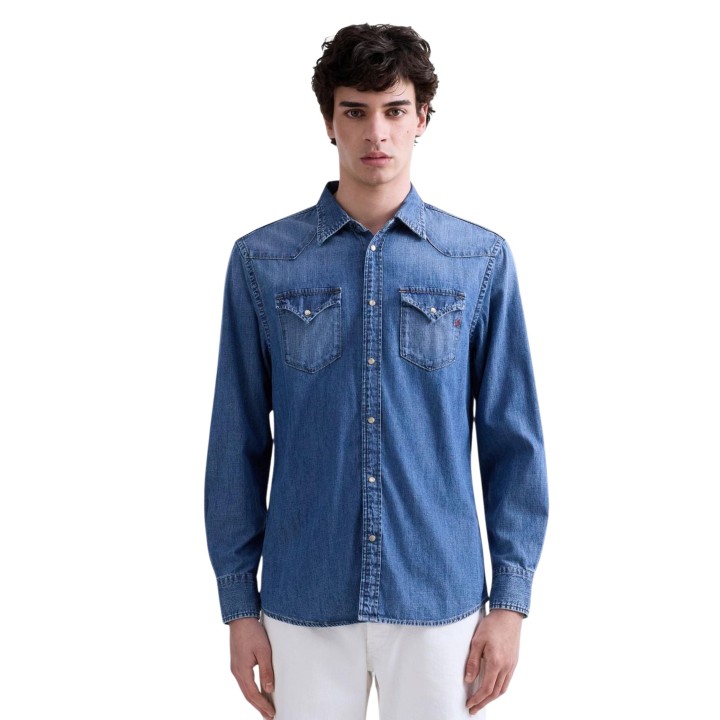 Replay camisa vaquera de hombre en denim azul vista frontal