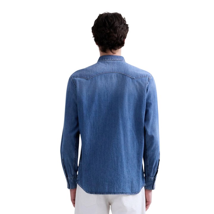 Replay camisa vaquera de hombre en denim azul vista posterior