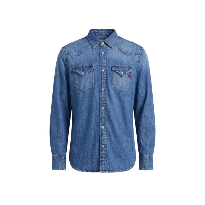 Replay camisa vaquera de hombre en denim azul vista frontal de la prenda