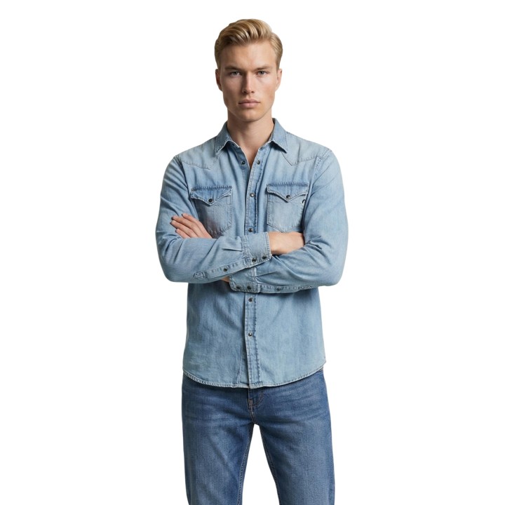 Replay camisa de hombre regular M4860T en denim claro vista frontal