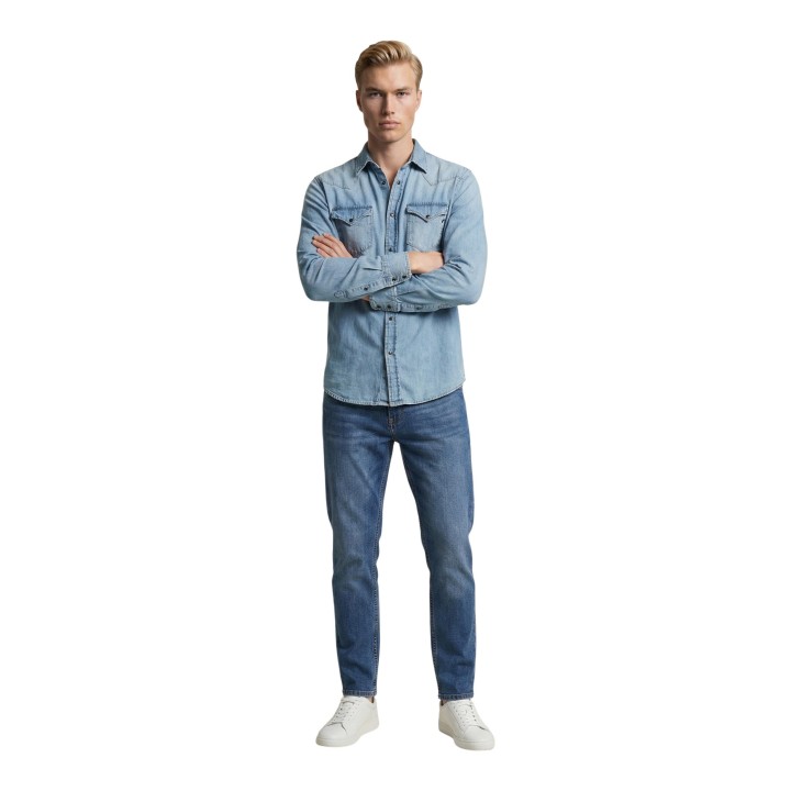 Replay camisa de hombre regular M4860T en denim claro vista frontal completa