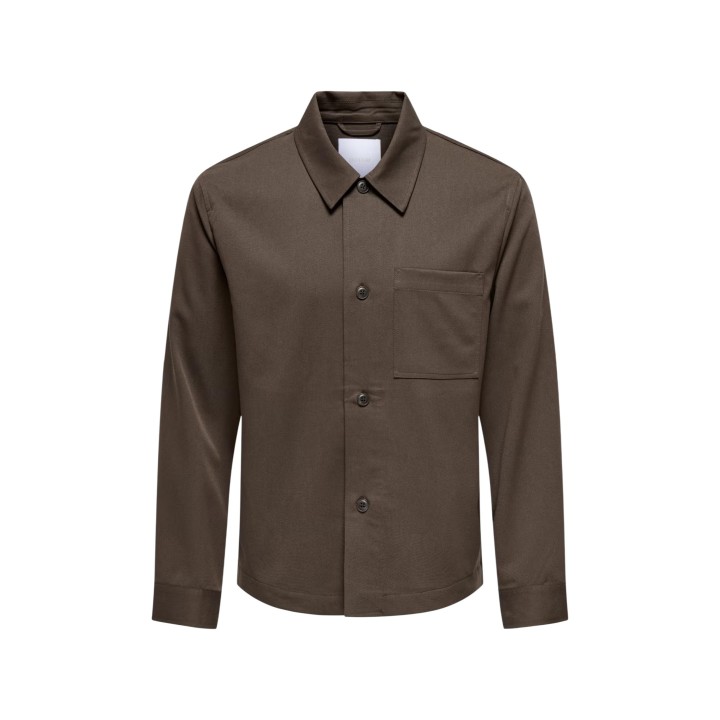 Only & Sons camisa overshirt de hombre marrón Onsmiro Reg 0346 vista frontal