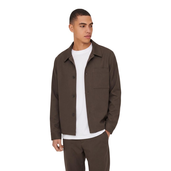 Only & Sons camisa overshirt de hombre marrón Onsmiro Reg 0346 vista tres cuartos