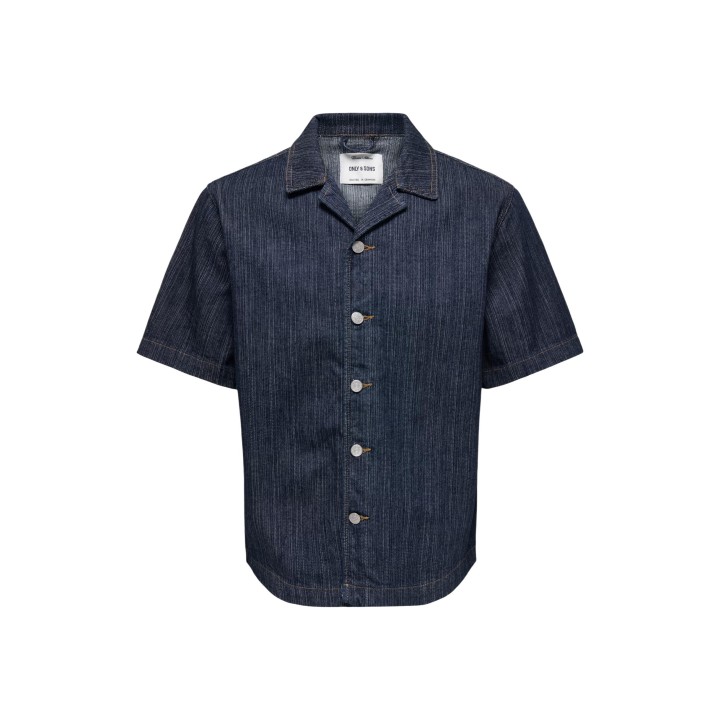 Only & Sons camisa de hombre Onswayne azul oscuro de denim detalle frontal