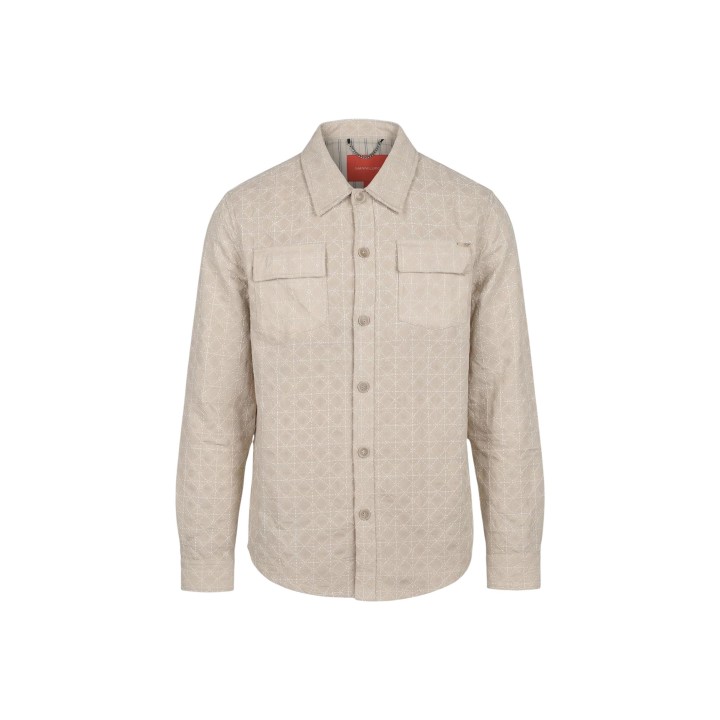 Detalle frontal de la camisa overshirt beige Gianni Lupo GL1013TB