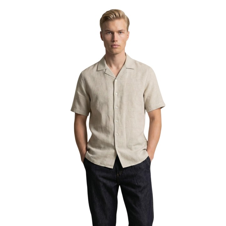 Gianni Lupo camisa de hombre beige de manga corta vista frontal