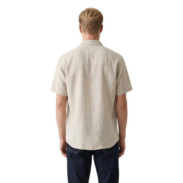 Gianni Lupo camisa de hombre beige de manga corta detalle posterior