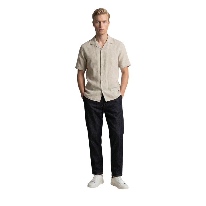 Gianni Lupo camisa de hombre beige de manga corta vista frontal completa