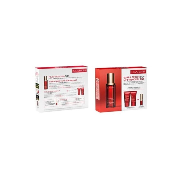 Lote Clarins serum facial 50 mas en estuche rojo vista frontal