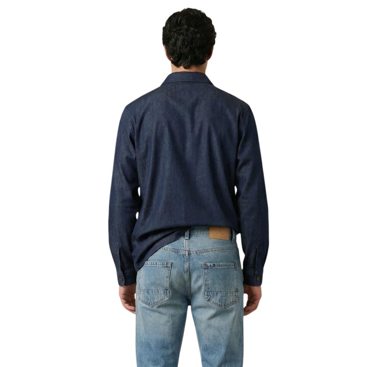 Gianni Lupo sobrecamisa de hombre azul denim GN21822 vista posterior en detalle