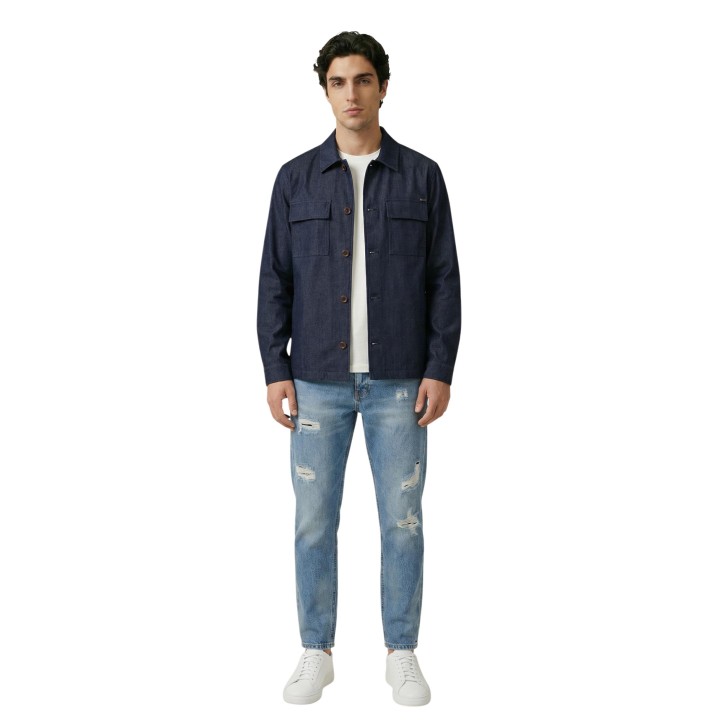 Gianni Lupo sobrecamisa de hombre azul denim GN21822 vista frontal completa
