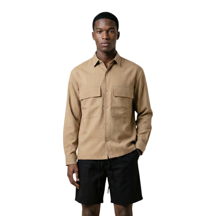 YOS CV8008 camisa negra de hombre de manga larga en vista frontal