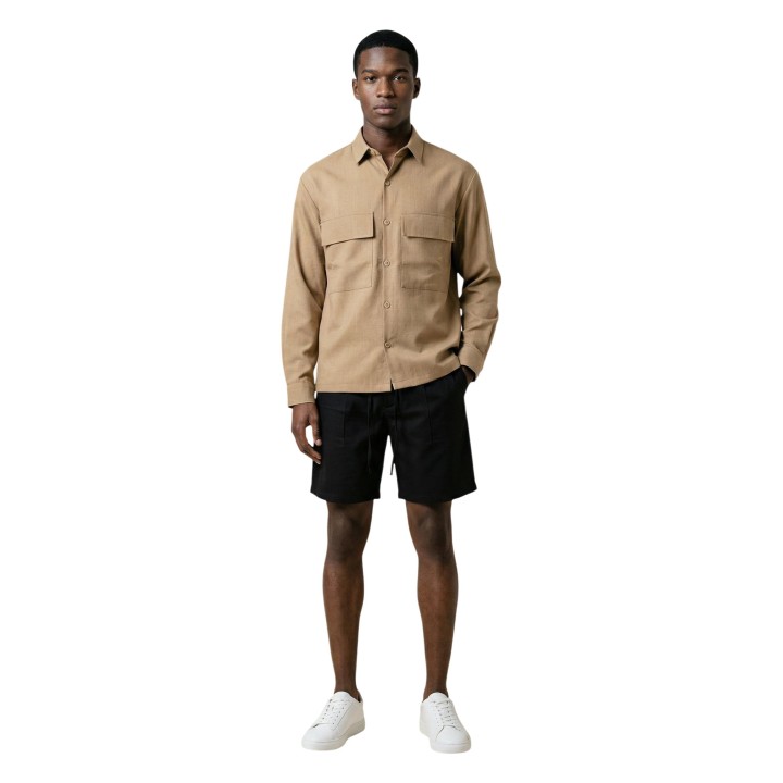 YOS CV8008 camisa negra de hombre de manga larga en vista frontal completa