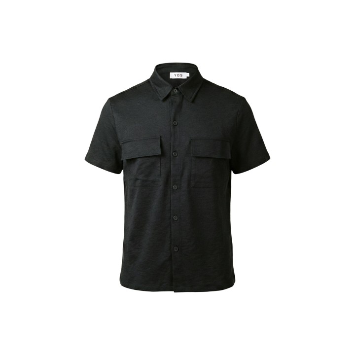 YOS camisa negra de hombre CV8106 de cupro detalle frontal