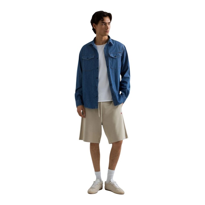 Camisa Replay de hombre en denim azul profundo vista de tres cuartos