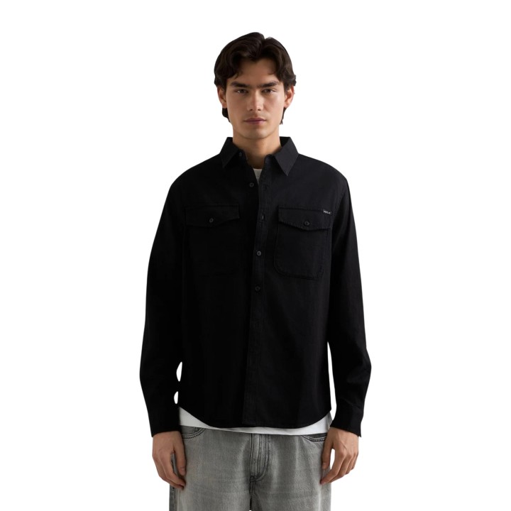 Replay camisa de hombre negra de denim 6.5 oz M4124 vista frontal
