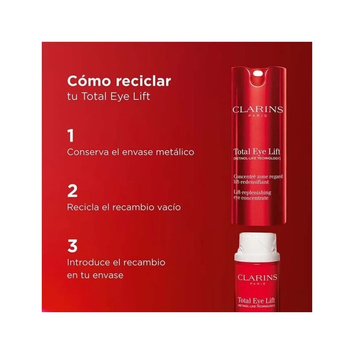 Contorno de ojos Clarins Total Eye Lift envase metálico rojo vista frontal