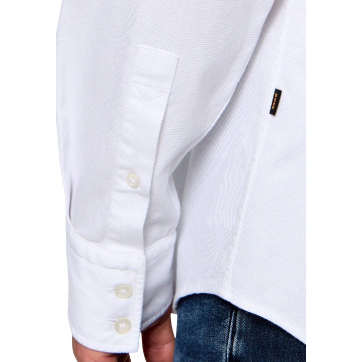 Boss camisa blanca de hombre Relegant 6 M 50565600 detalle del puño