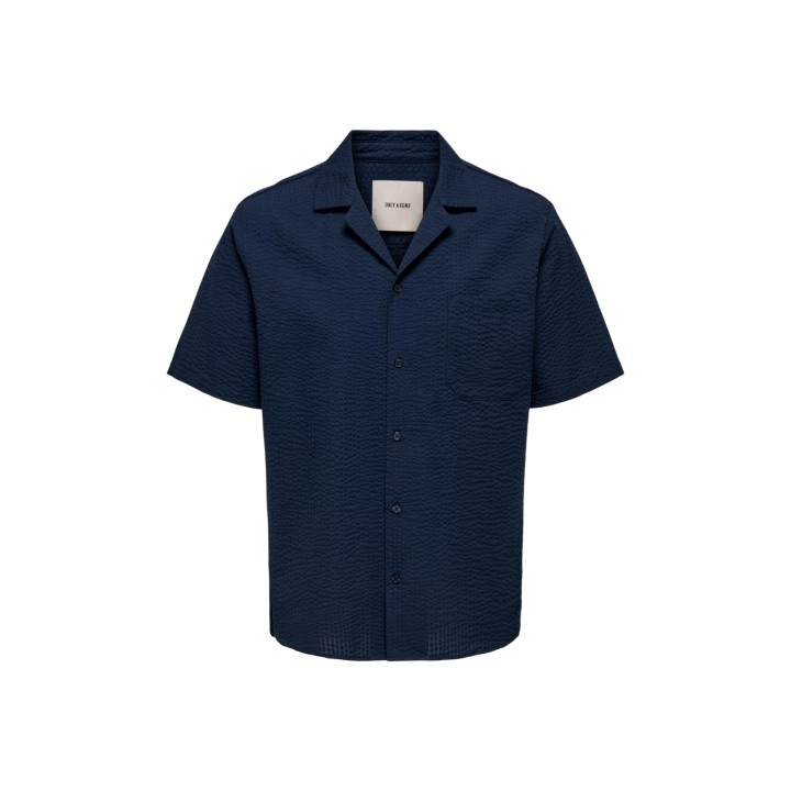 Only & Sons camisa de hombre azul de tejido seersucker vista frontal