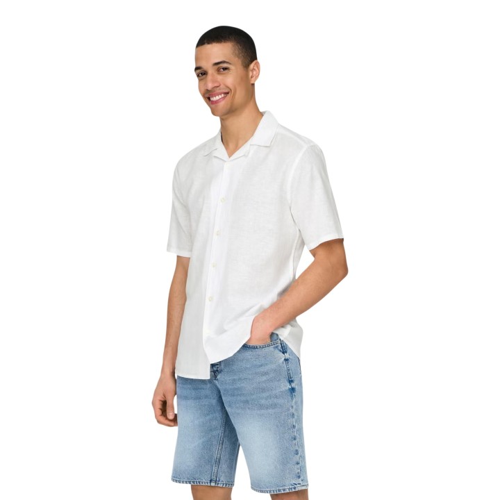Only & Sons camisa de hombre blanca de lino 22025116 vista frontal