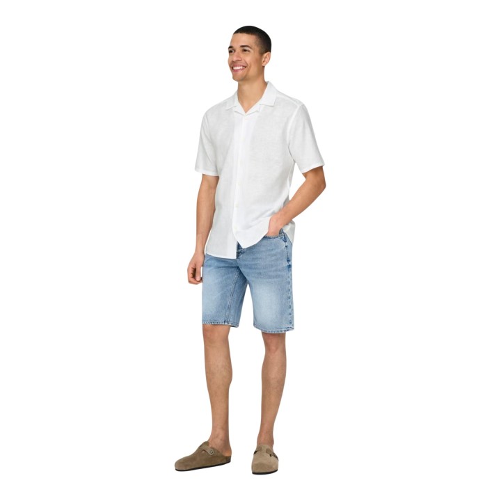 Only & Sons camisa de hombre blanca de lino 22025116 vista de tres cuartos