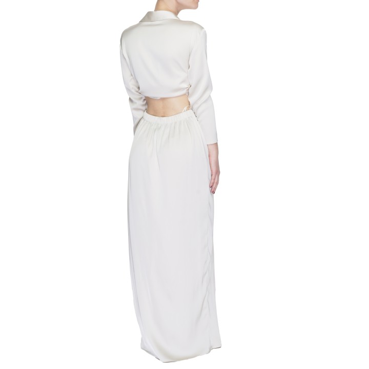 Vestido largo beige claro de mujer Sandro Ferrone S23XBDBELAMY vista de tres cuartos posterior