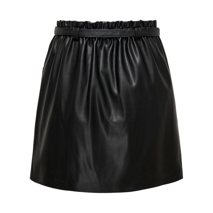 Only falda de mujer negra de cuero sintético con cinturón vista posterior