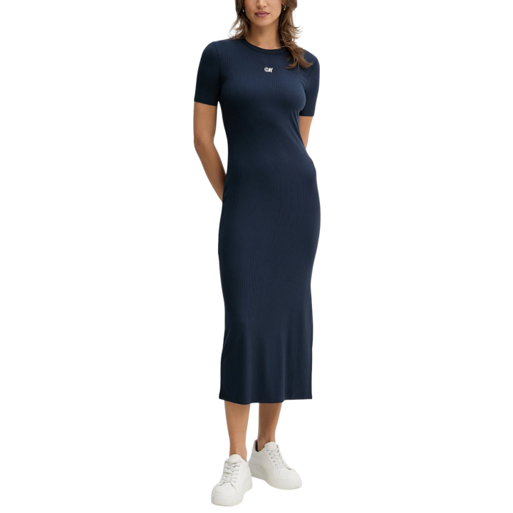 Vestido de mujer Calvin Klein Jeans en modal de canalé azul oscuro vista frontal