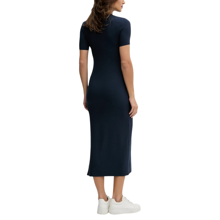 Vestido de mujer Calvin Klein Jeans en modal de canalé azul oscuro vista posterior