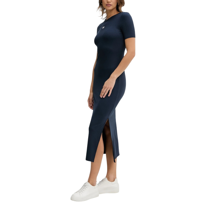 Vestido de mujer Calvin Klein Jeans en modal de canalé azul oscuro vista tres cuartos