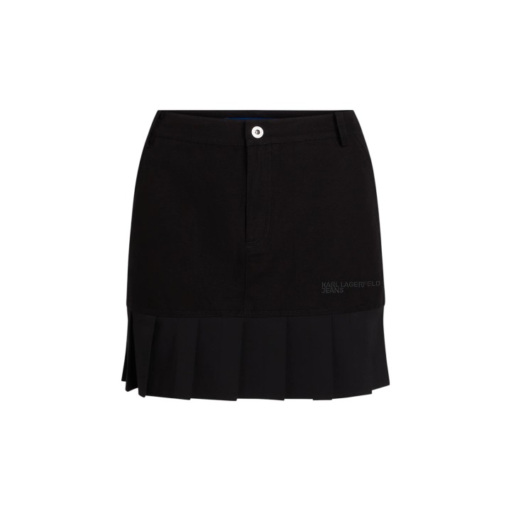 Karl Lagerfeld Jeans falda mini plisada negra de mujer vista frontal modelo A3W12012