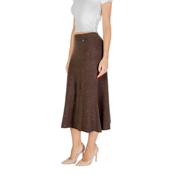 Liu-Jo falda de punto de mujer color chocolate vista tres cuartos