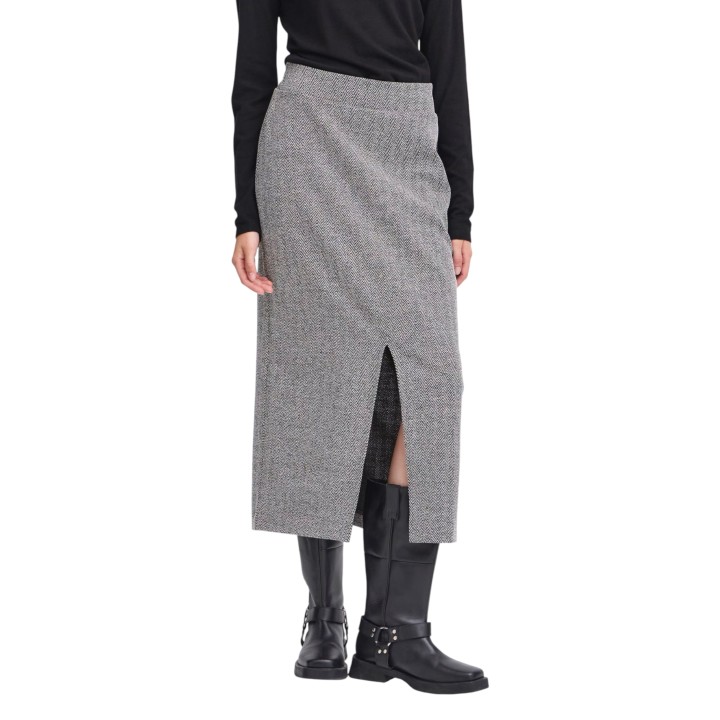 Falda larga de mujer Ichi jacquard en blanco y negro vista frontal