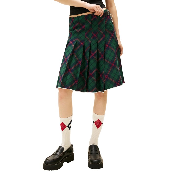 Falda de mujer Tommy Hilfiger Jeans verde de cuadros vista frontal