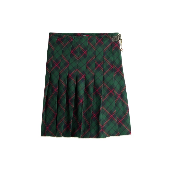 Falda de mujer Tommy Hilfiger Jeans verde de cuadros vista frontal en detalle