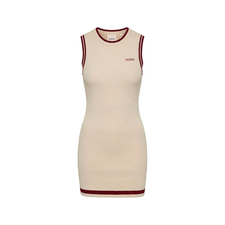 Vestido corto de punto beige Guess Active para mujer detalle frontal