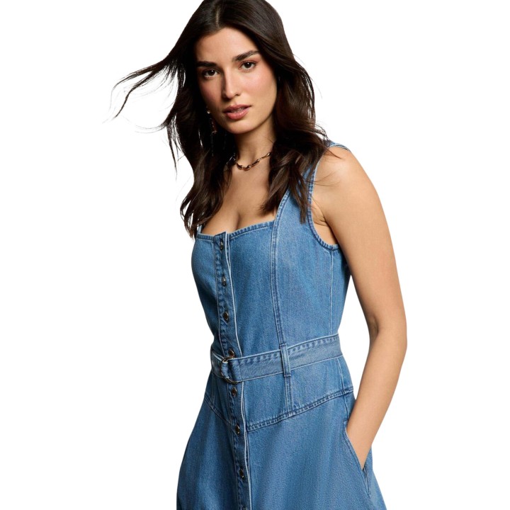Morgan De Toi vestido de mujer 261-RABLAI vaquero azul claro vista de tres cuartos