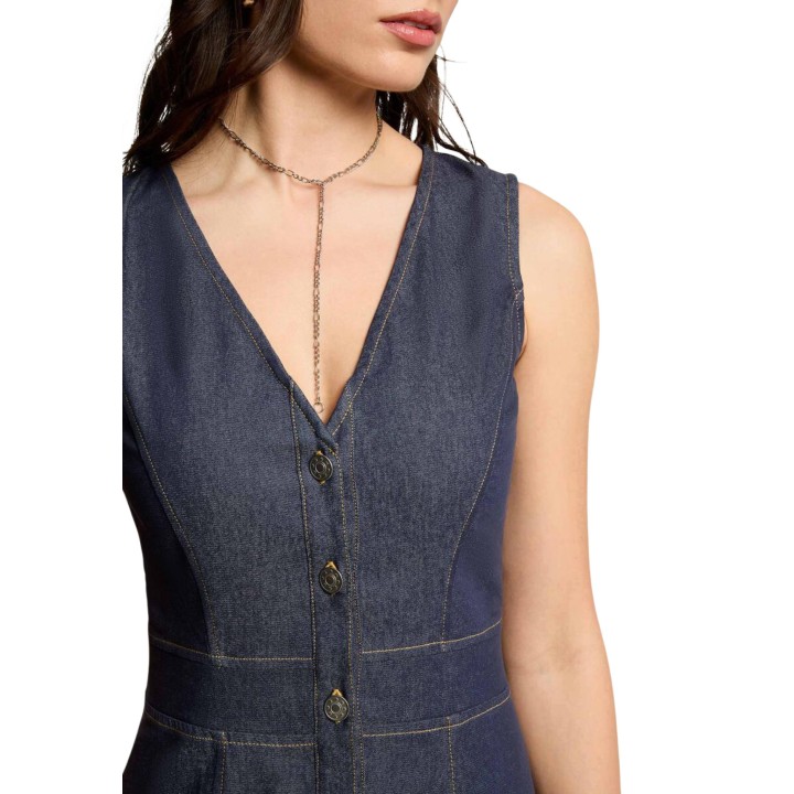 Morgan De Toi vestido de mujer 261-RJAN en denim oscuro detalle del escote y botones