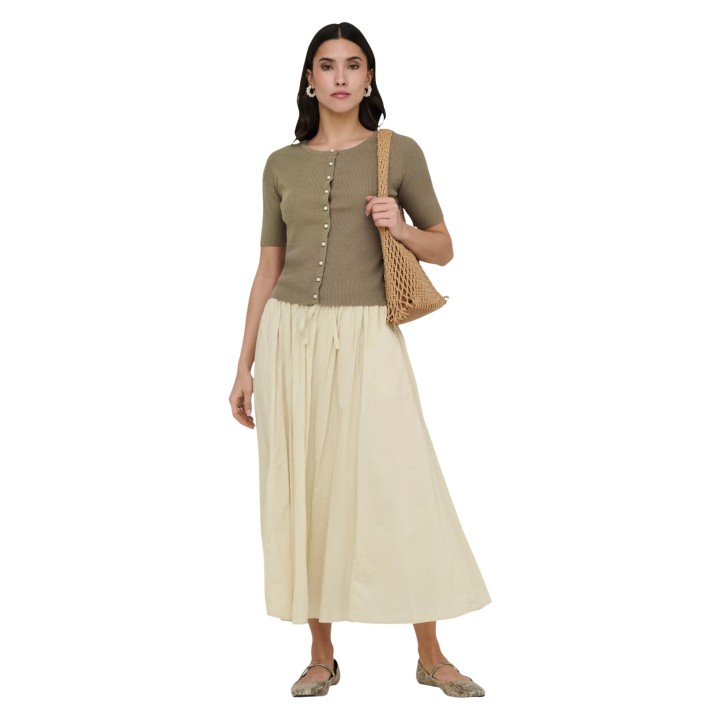 Jacqueline de Yong falda larga de mujer beige vista de tres cuartos