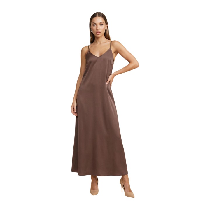 Only vestido largo de mujer chocolate Onlmadeli Oaklyn vista frontal