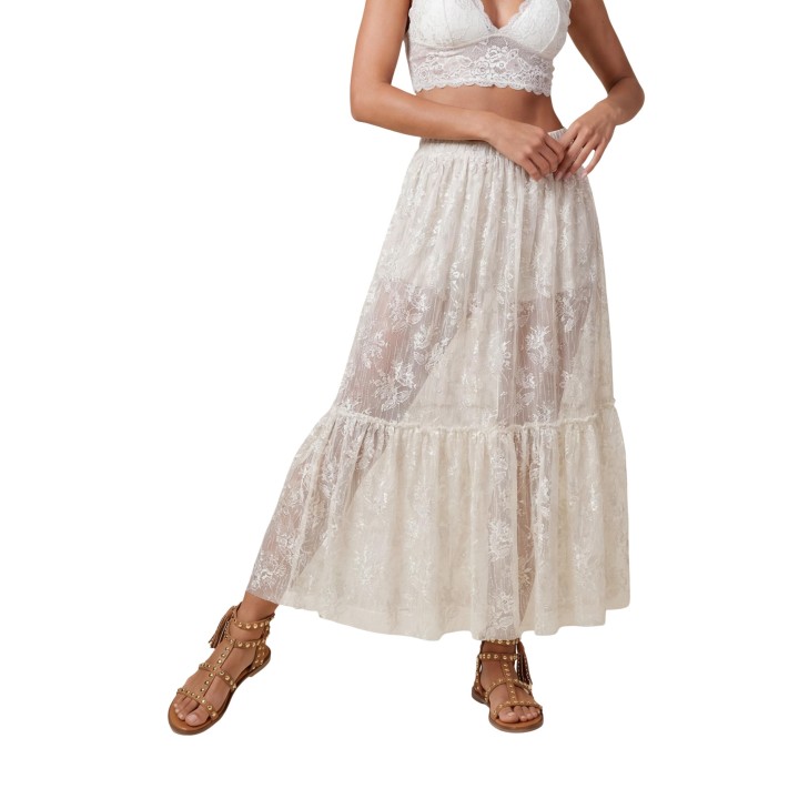 I am falda de encaje beige para mujer PE26065 vista frontal