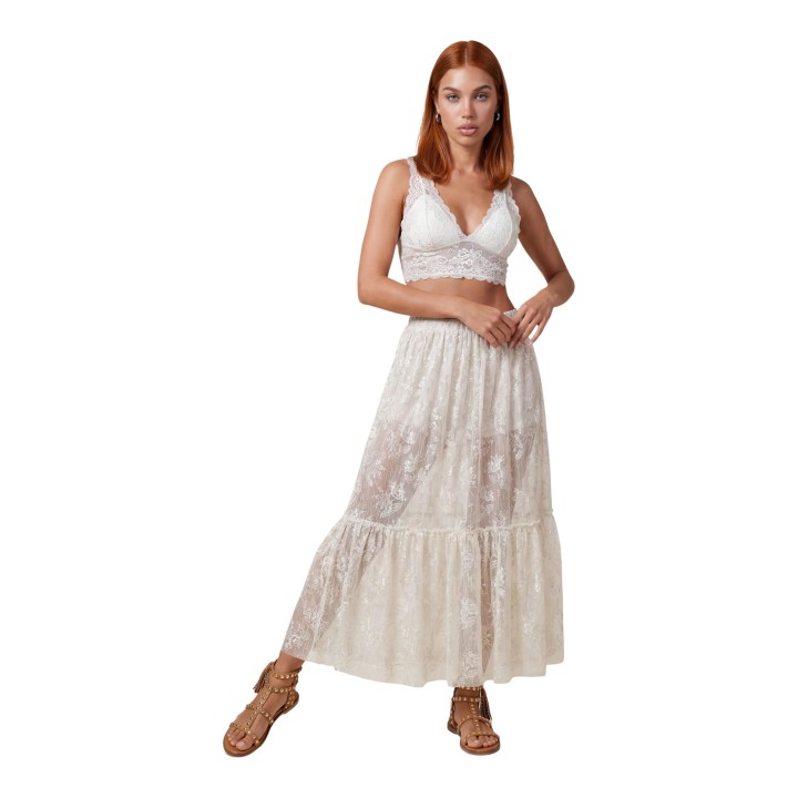 I am falda de encaje beige para mujer PE26065 vista tres cuartos