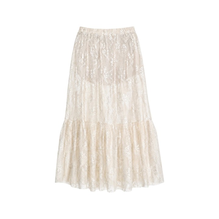 I am falda larga de encaje beige para mujer PE26065 detalle