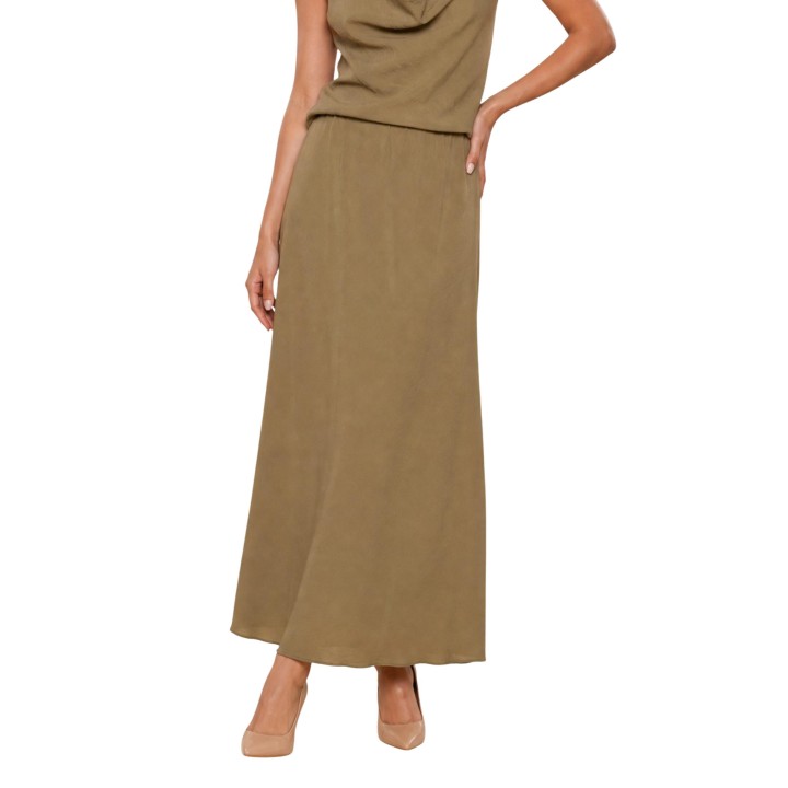 Falda beige de mujer I am en viscosa y nylon vista frontal modelo 6598V78