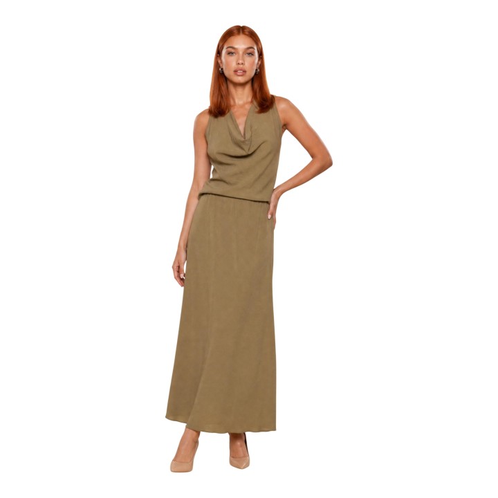 Falda beige de mujer I am en viscosa y nylon vista frontal modelo 6598V78